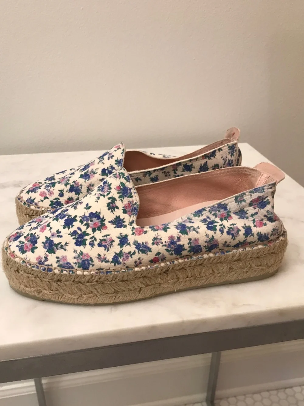 MANEBI X LOVE SHACK FANCY BLUE FLORAL PLATFORM ESPADRILLES